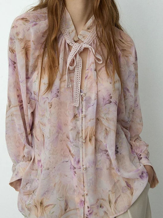Long Sleeve Women's Shirt Pink Floral