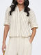 Short Sleeve Women's Shirt Off White/Blk Str Striped