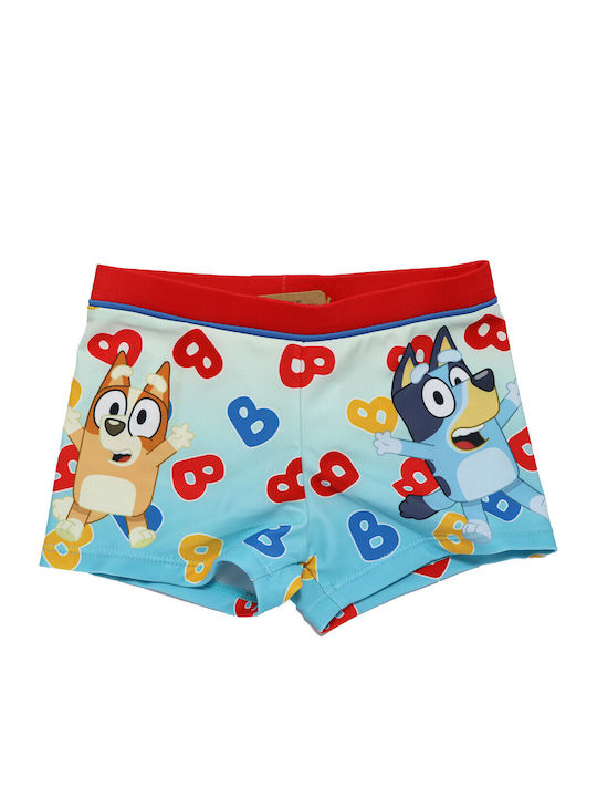Bluey Детски Костюм За Баня Къси Панталони За Плуване Светлосиньо С Червен Колан