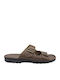 Leather Men's Sandals In Tabac Brown Colour