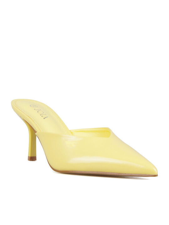 Mules In Patent Leather With High Heel In Blonde Colour