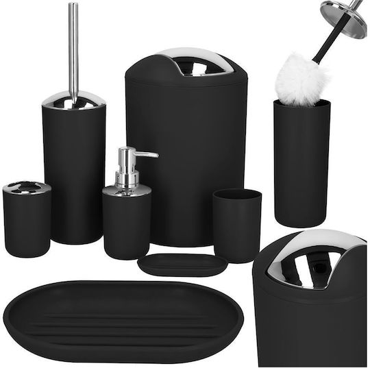 Bathroom Accessory Set Plastic Black 6 Pieces