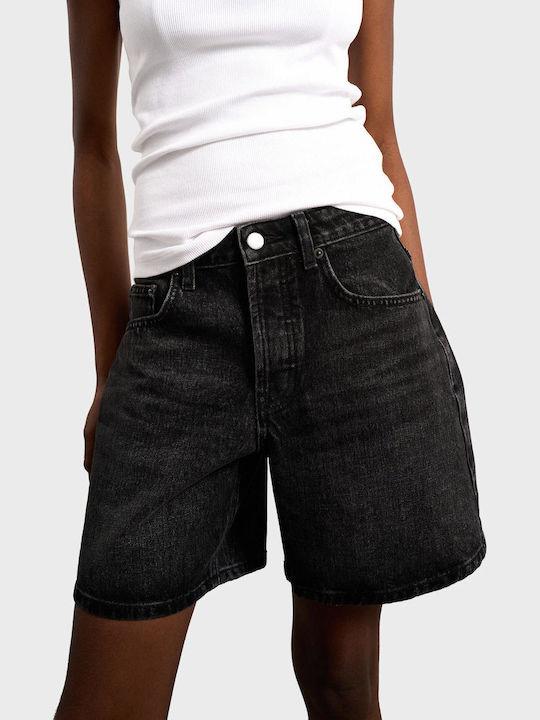 Topshop Damen-Hohe Taille Shorts Schwarz Denim