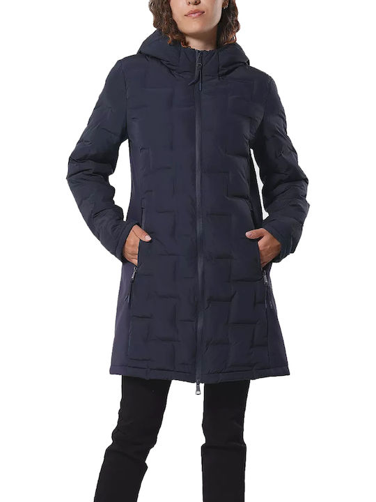 Дълго Дамско Puffer Яке Син Blue