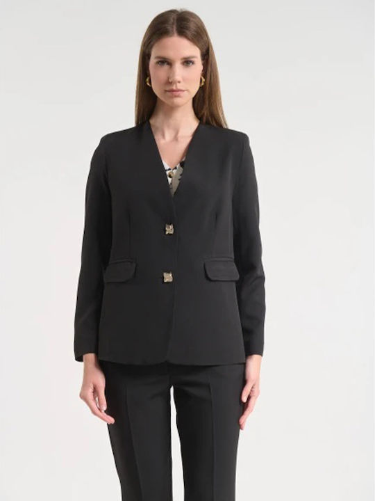 Fibes Blazer für Damen Schwarz 01-6204N-Schwarz