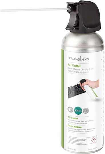 Nedis 405ml Compressed Air Dusting Spray Precision Nozzle Black Silver