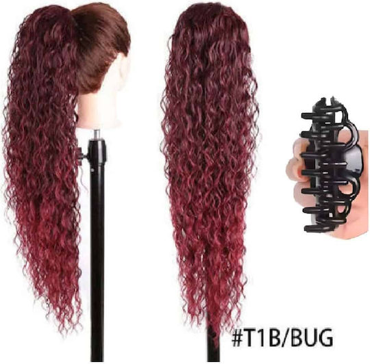 Postiche Ponytail Synthetic Hair Kanekalon High Quality Clamper Water Wave Red Burgundy # T1b/bug 71cm