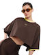 Slouchy Damen Crop Top Baumwoll Langärmelig Braun