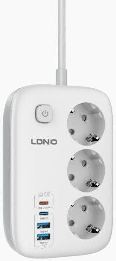 Ldnio Πολύπριζο Aσφαλείας 3 Θέσεων με USB-A, Διακόπτη και Καλώδιο 2m