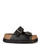 Leder Flache Sandalen Für Damen Schwarz