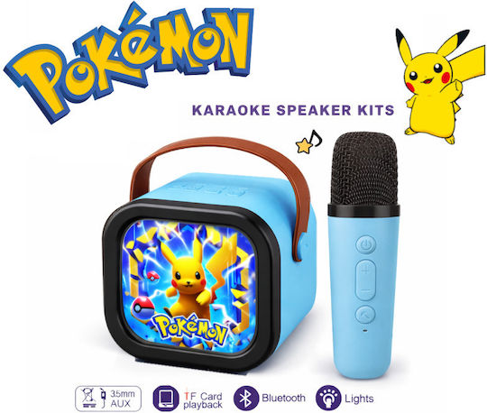 Ηχείο Karaoke με Ασύρματο Μικρόφωνο και Εφέ Φωτισμού Pikachu RZ2134 Μπλε