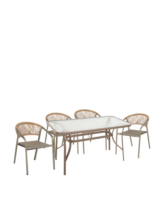 Outdoor Dining Set Bruno 5pcs Champagne