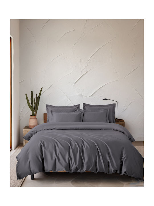 Rythmos Σετ Παπλωματοθήκη 240x260cm Υπέρδιπλη με 2 Μαξιλαροθήκες Γκρι Καφε