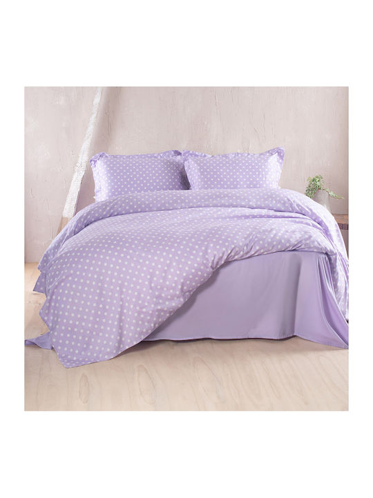 Rythmos Set Cotton Duvet Cover 230x250cm Extra Large with 2 Pillowcases and 2 Bed Sheets Lilac
