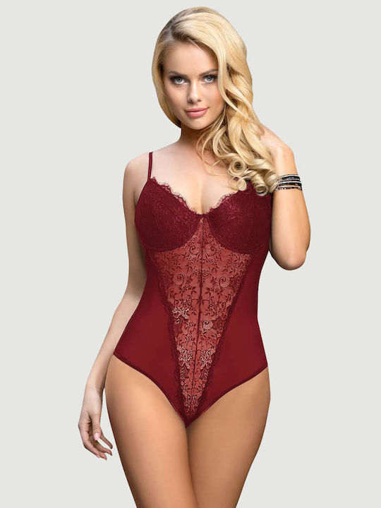 Σέξι Κορμάκι Ανοιχτό Καβάλο & Δαντέλα Crotchless High Quality Lace Splicing Sexy Teddy Underwire Κόκκινο