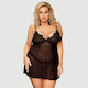 Plus Size Babydoll Δαντέλα & Λεπτό Κεντημένο Σχέδιο High End Delicate Embroidery Lace Babydoll & Lingerie Set Μαύρο