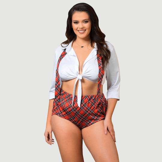 Plus Size Σέξι Στολή Μαθήτριας Κολεγίου Top Sexy Uniform Student College Style Cosplay Suit Top – Καρό