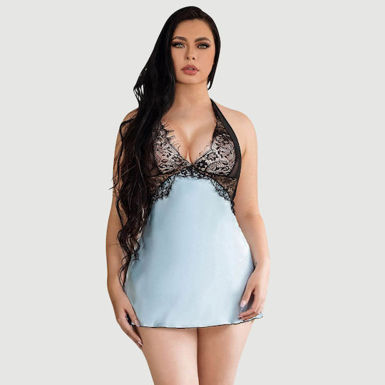 Plus Size Sexy Deep V Neck Backless Dress Μπλε