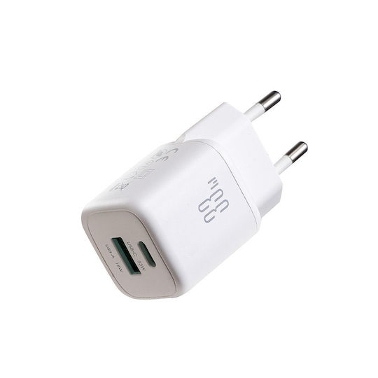Joyroom Фортист Без Кабел с USB-A и USB-C Порт 33W Power Delivery / Quick Charge 3.0 Бял (JR-TG7)