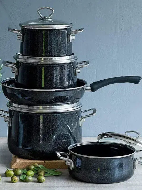 Riess Black Magic Pots Set from Aluminum with Ceramic Interior Coating 5 Pieces