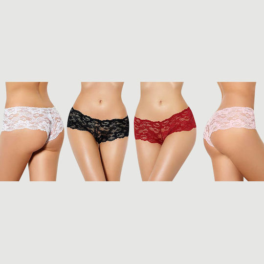 Set of 4 Sexy Floral Lace Panties 4 in 1 Box Multicolour