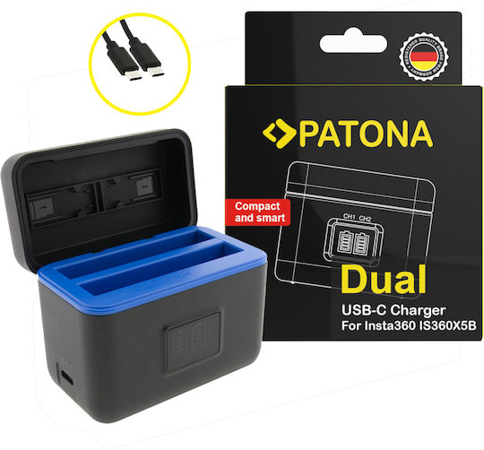 Patona Dual Charging Case Insta360 X5 1 Cp5 31 55-2 Incl Usb-c Cable