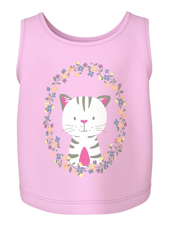 Name It Kids Sleeveless Blouse Pink Flowers Cat