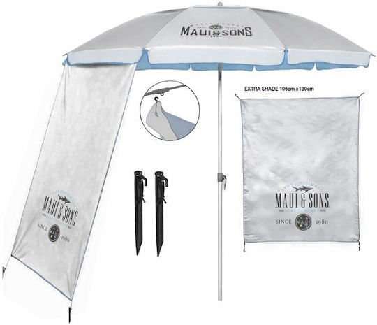 Maui & Sons Umbrelă De Plajă Pliabilă Din Aluminiu Cu Diametru De 2.2m Cu Parasolar Protecție UV Și Rezistență La Vânt Clear Sky