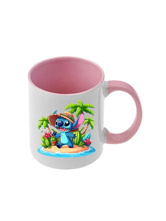 Κούπα Lilo&stitch Ροζ Λαβή Εσωτερικό