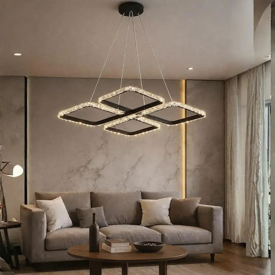 Stewehome Neva Κρεμαστό Φωτιστικό Μαύρο Cristalya Led Τριών Χρωμάτων 50x70cm