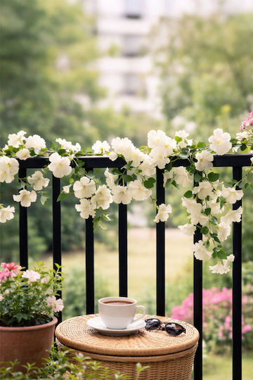 Garland Petunias White Flowers 0x0x165cm Monochrome Evergreens