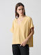 Women's Short Sleeve Blouse with V-Neckline Banana