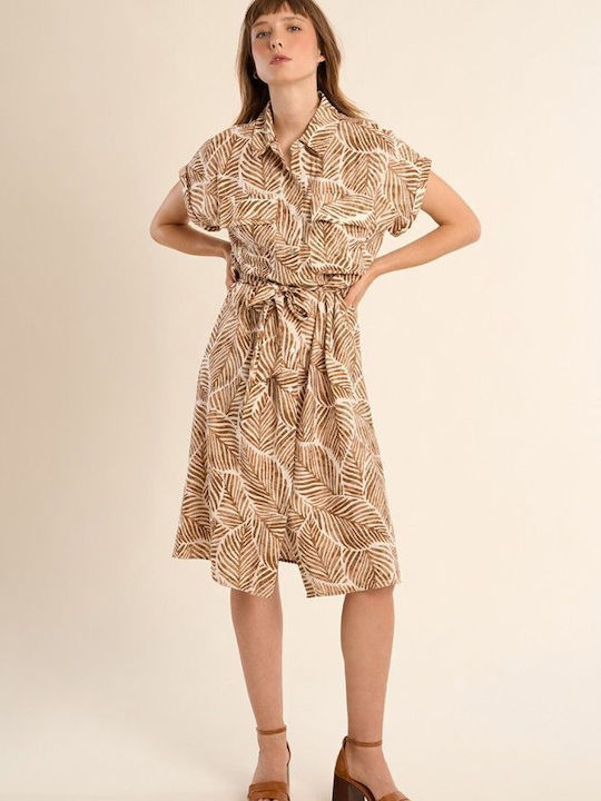 Summer Midi Shirt Dress Camel