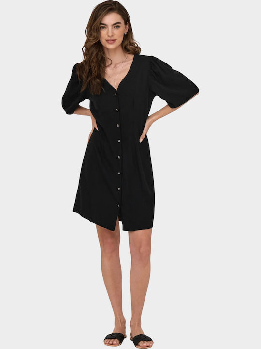 Summer Mini Shirt Dress Black