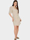 Summer Mini Shirt Dress Beige