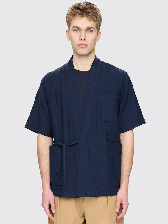 Kurzärmeliges Leinen-Herrenhemd Marineblau