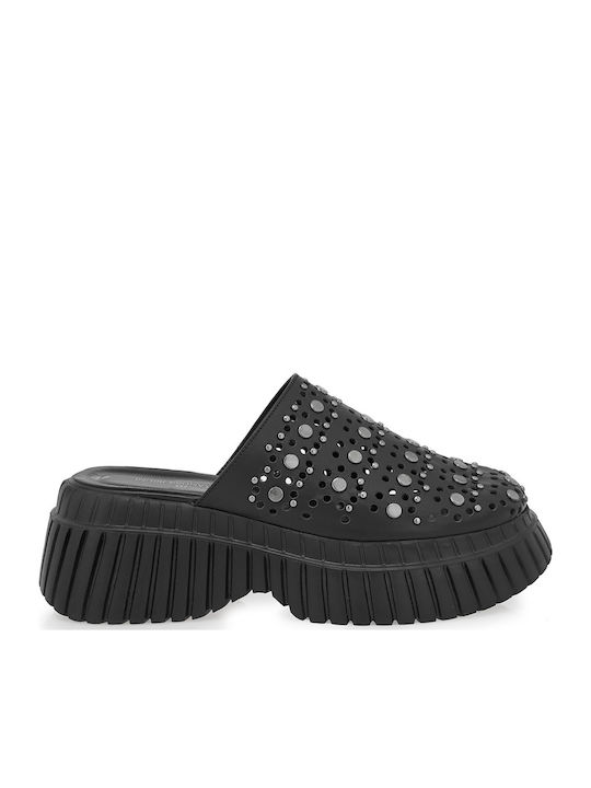 Leather Mules With High Heel In Black Colour