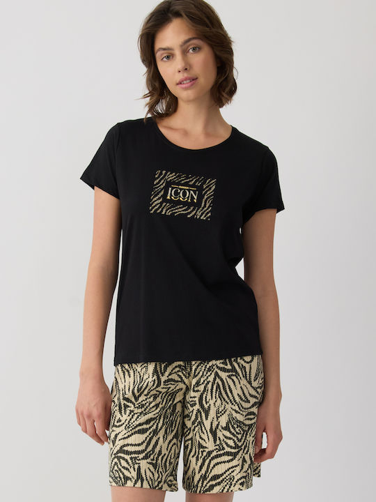 Minerva Summer Women's Cotton Pyjama Set Black