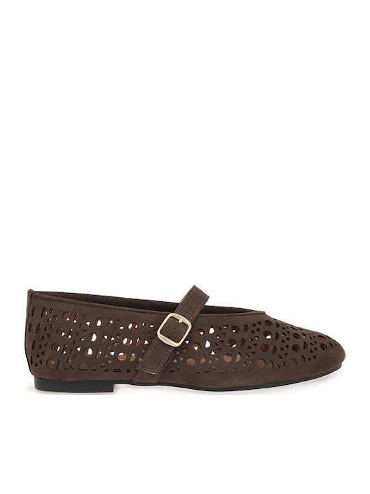 Exe Suede Women's Ballerina Shoes in Brown Colour