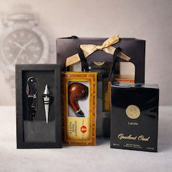 Set Opulent Oud Pentru Bărbați Lattafa Eau de Parfum 100 Ml Set Accesorii Țeavă de Lemn și Vin În Geantă Elegantă