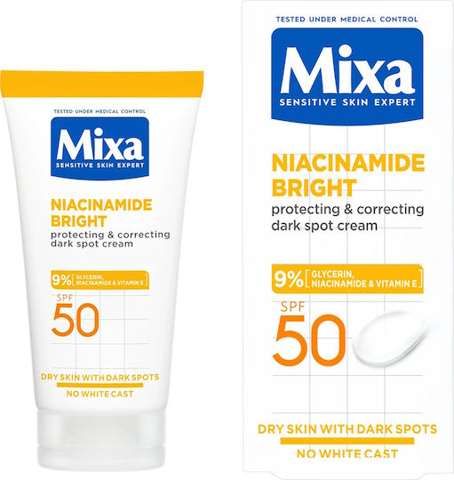 Mixa Ενυδατική & Λευκαντική Κρέμα Προσώπου Ημέρας με SPF50 κατά των Πανάδων με Βιταμίνη C & Νιασιναμίδη 50ml