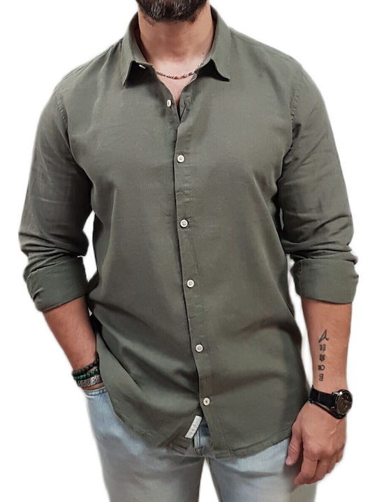 Rebase Long Sleeve Linen Shirt in Regular Fit O...