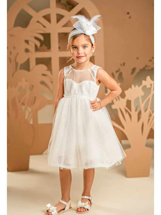 Baby Bloom Λευκό Φόρεμα Βάπτισης από Τούλι