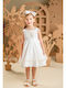Baby Bloom Λευκό Φόρεμα Βάπτισης από Δαντέλα