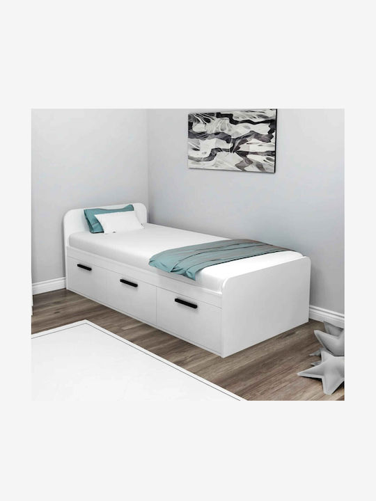 SteweHome White Single Bed with Storage Space Without Mattress 193.6×91×50cm