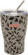 Thermos Mug Polo Coffee Mug 350ml Grey Flowers
