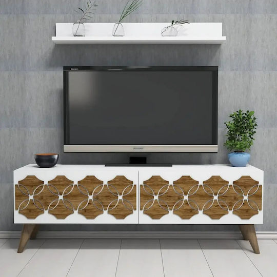 Stewehome Мебел За Телевизор И Стенен Рафт Бял Орех 120x31x40см