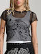 Women's T-shirt with Mesh Black