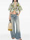 Women's Summer Crop Linen Striped Top Green
