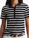 Damen Polo Bluse Kurzärmelig Gestreift Dunkelblau
